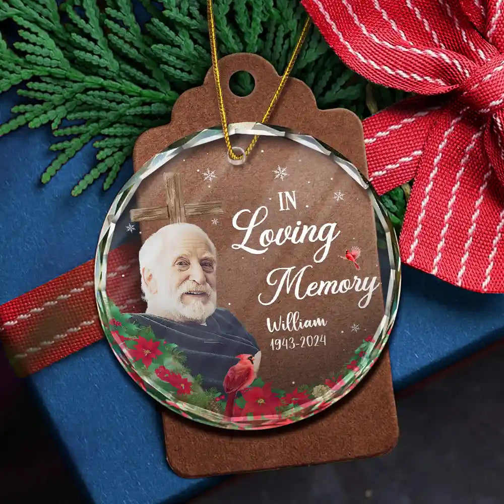 Family, Memorial - Christmas Custom Photo Memorial God Has You In His Hands - Personalized Circle Glass Ornament