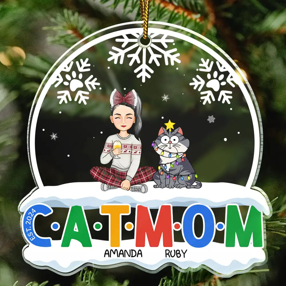 Christmas Cat Mom Cat Dad - Personalized Custom Shaped Acrylic Ornament