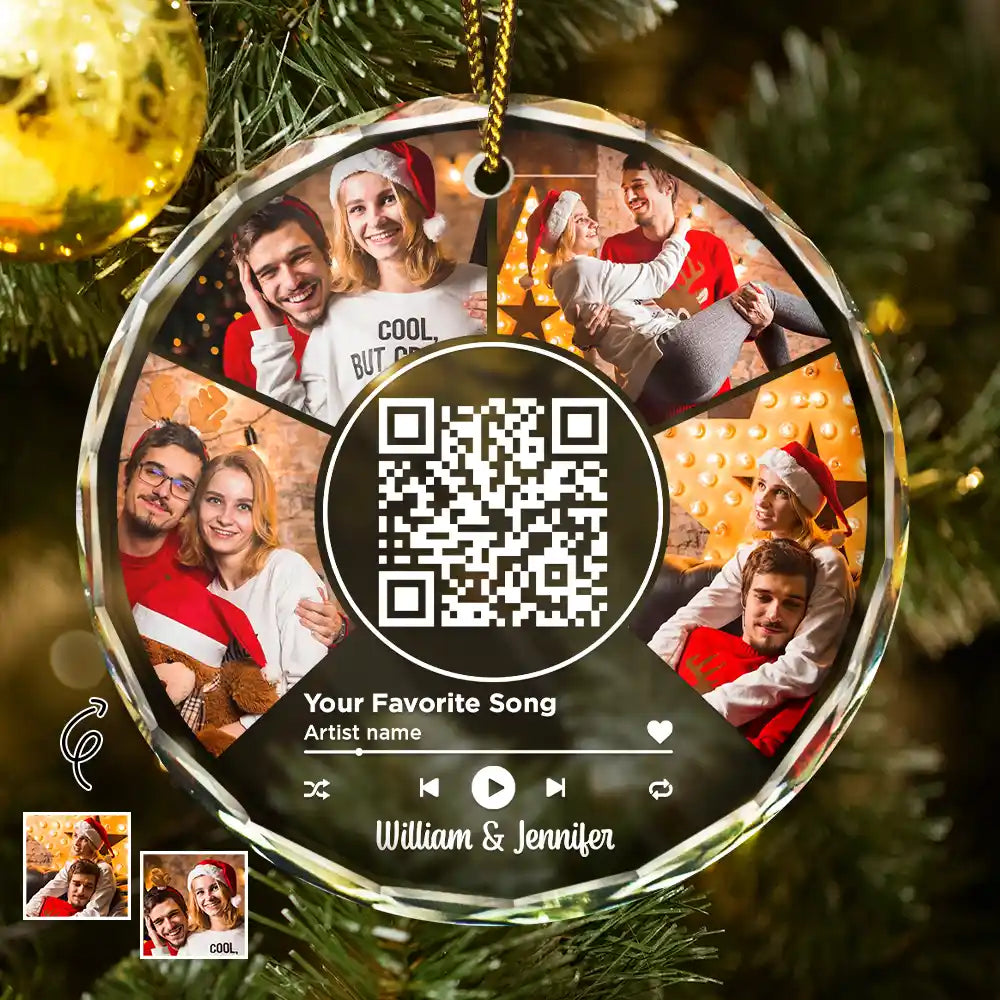 Gift For Couples, Gift For Husband, Gift For Wife, Gift For Boyfriend, Gift For Girlfriend - Custom Photo Favorite Song QR Code - Personalized Circle Glass Ornament