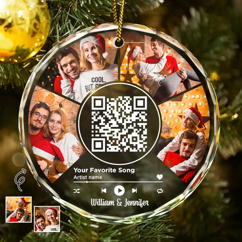 Gift For Couples, Gift For Husband, Gift For Wife, Gift For Boyfriend, Gift For Girlfriend - Custom Photo Favorite Song QR Code - Personalized Circle Glass Ornament