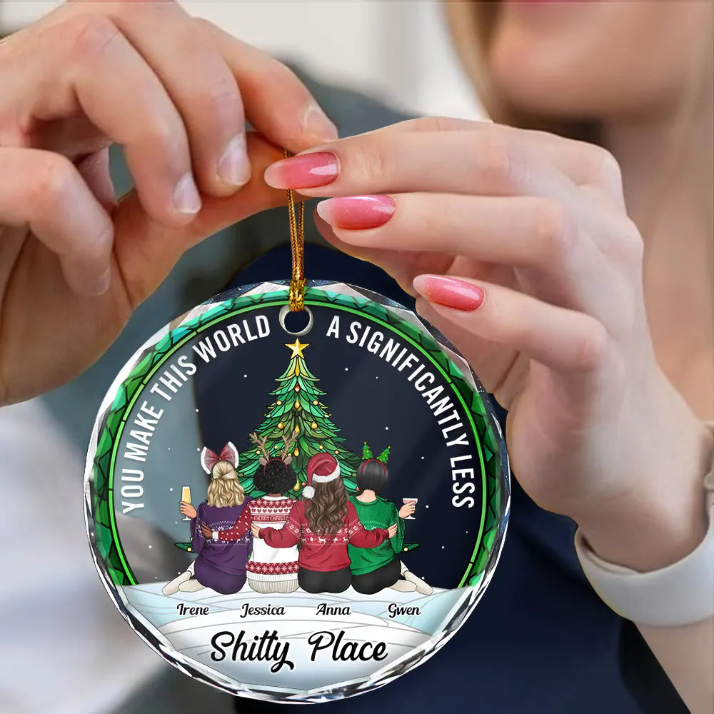 Gift For Bestie - Christmas Bestie You Make The World Better - Personalized Circle Glass Ornament