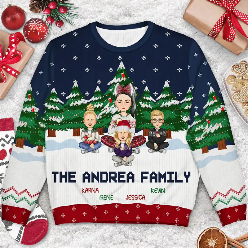 Single Mom,Single Dad,Parents,Gift For Father,Gift For Mother,Gift For Yourself,Gift For Women,Gift For Men,Gift For Kids,Gift For Daughter,Gift For Son,Family,Dog Lovers,Dog Mom,Pet Lovers,Cat Mom,Pet Mom,Cat Lovers,Dog Dad,Cat Dad,Pet Dad,Happy,Christmas - Christmas Single Parent Family In The Forest A Whole Lot Of Love - Personalized Unisex Ugly Sweater