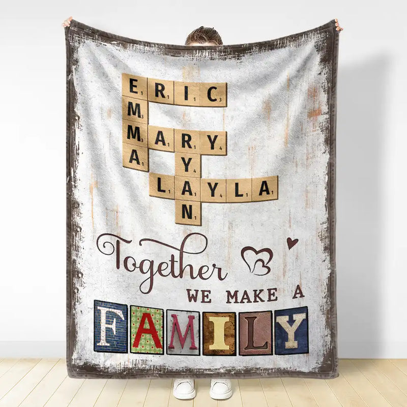 Family,Happy -Together We Make A Family Crossword Scrabble - Personalized Fleece Blanket, Sherpa Blanket