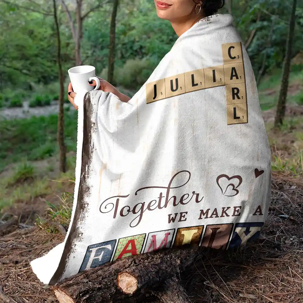 Family,Happy -Together We Make A Family Crossword Scrabble - Personalized Fleece Blanket, Sherpa Blanket