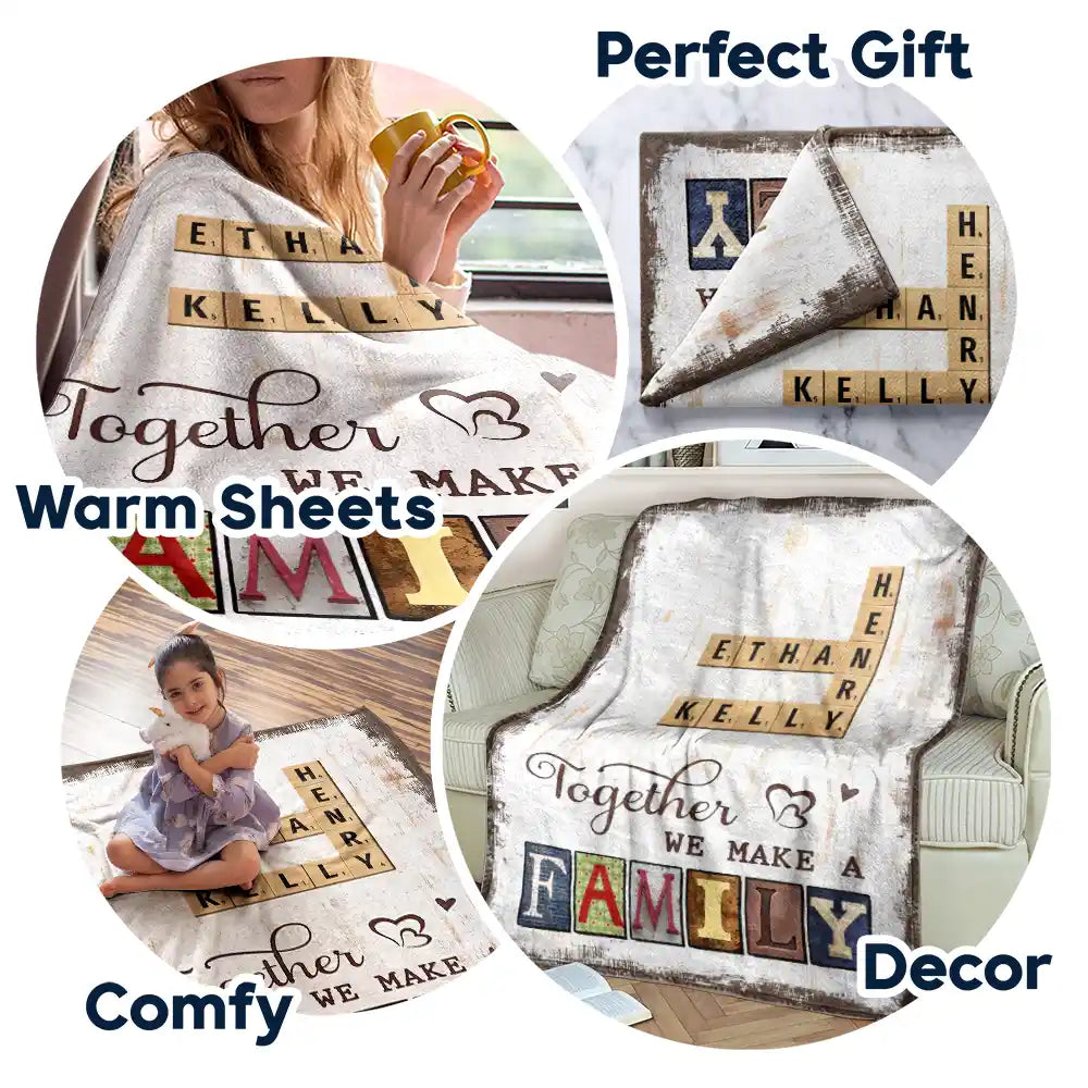 Family,Happy -Together We Make A Family Crossword Scrabble - Personalized Fleece Blanket, Sherpa Blanket