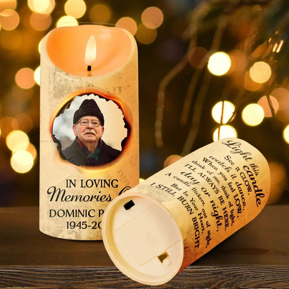 Memorial - Custom Photo I Still Burn Bright - Personalized Flameless LED Candle

