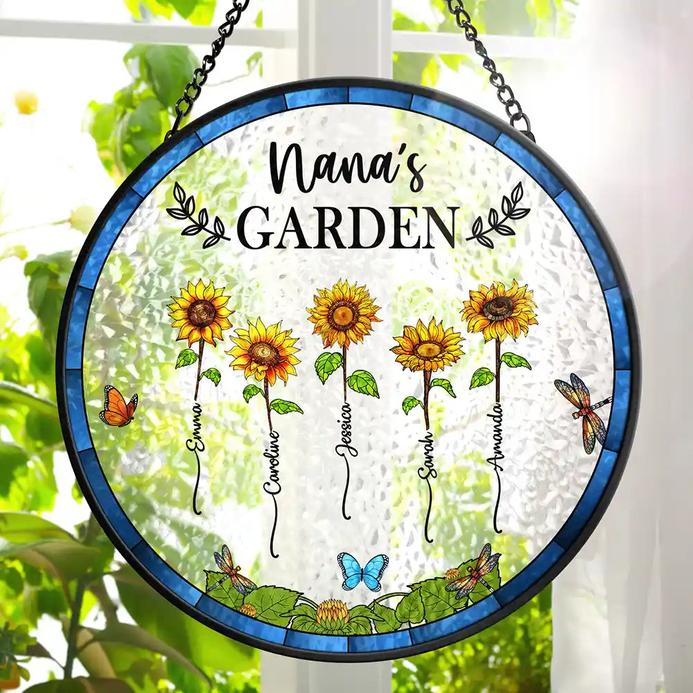 Sunflowers Grandma's Garden - Personalized Stained Glass Window Hanging Suncatcher