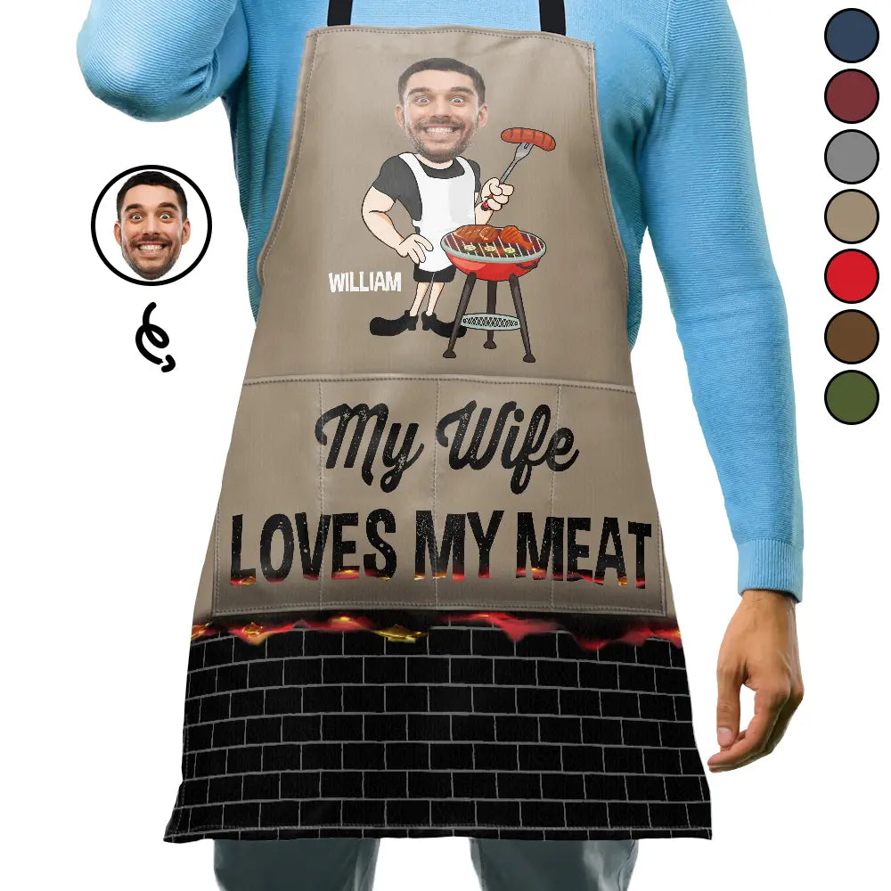 Tablier personnalisé avec photo de barbecue « Ma femme adore ma viande »