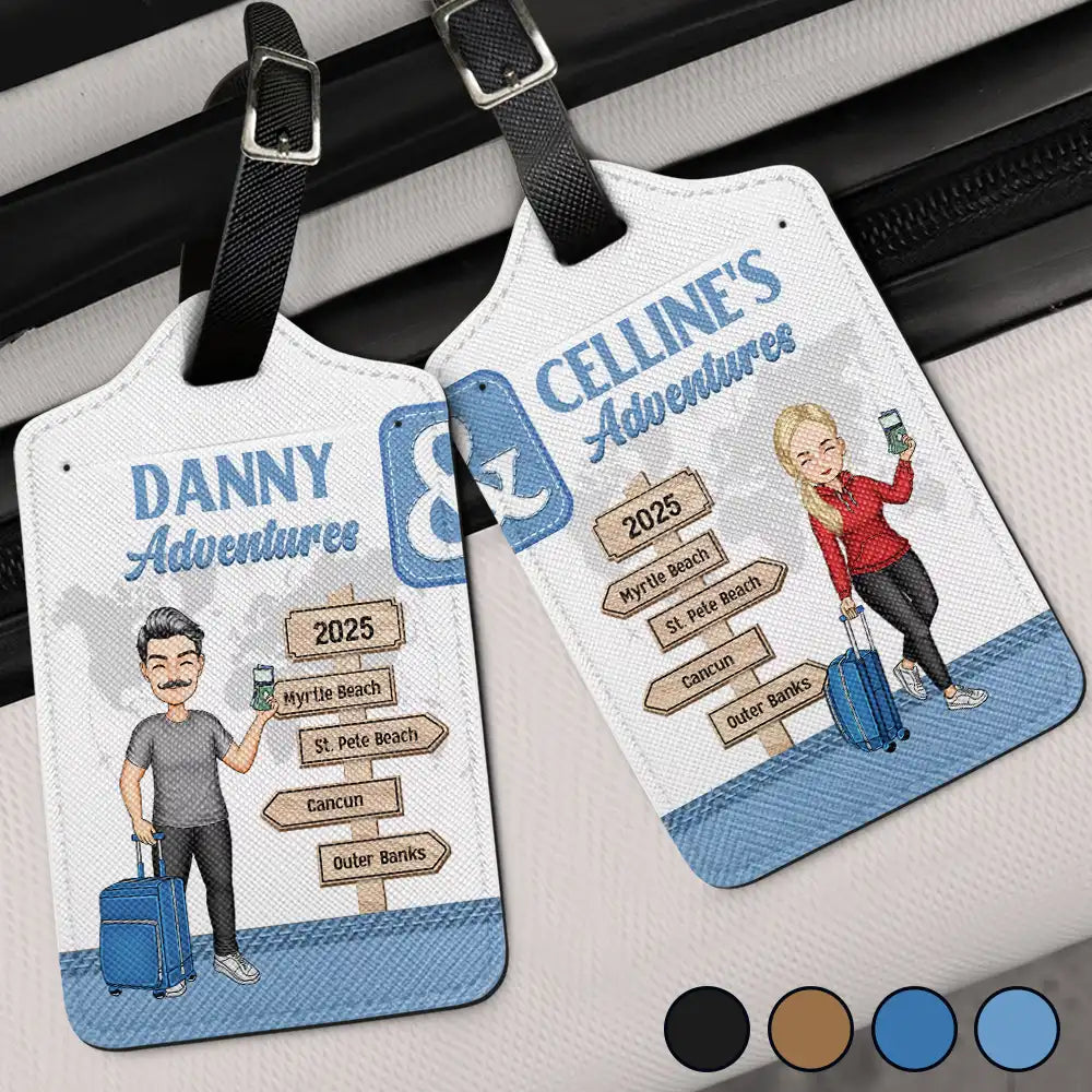 Couple Travel Adventures Sign Post - Personalized Combo 2 Luggage Tags