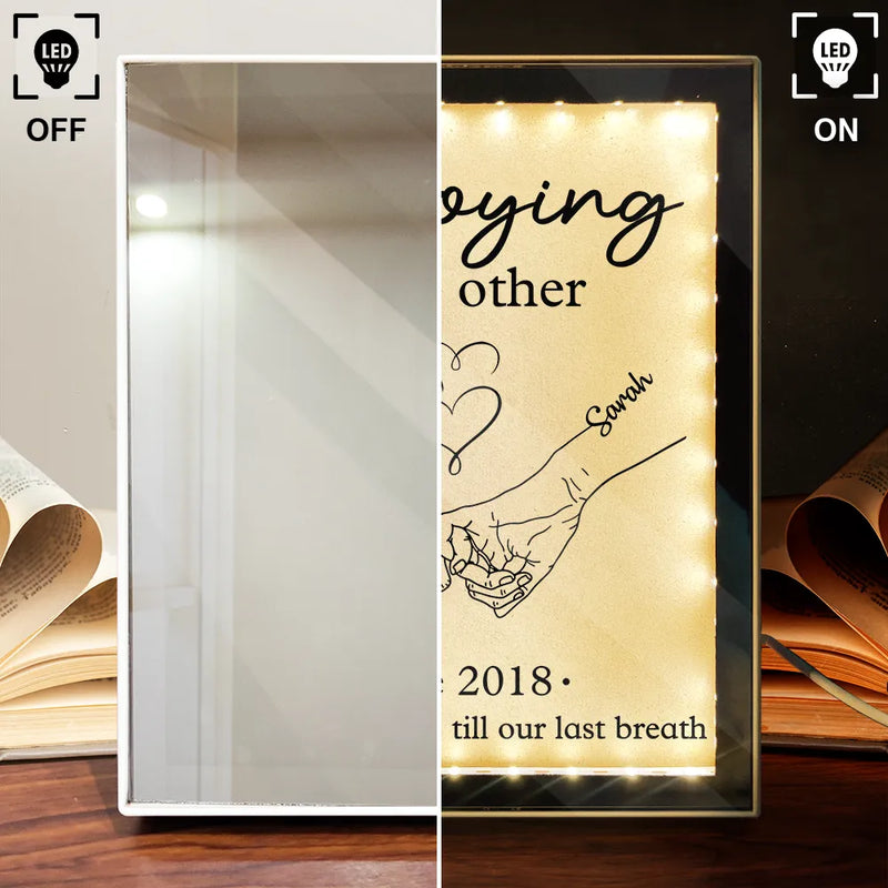 Gift For Couples,Gift For Husband,Gift For Wife,Gift For Boyfriend,Gift For Girlfriend,Happy - Couple Holding Hands From Our First Kiss - Personalized LED Mirror Frame Lamp