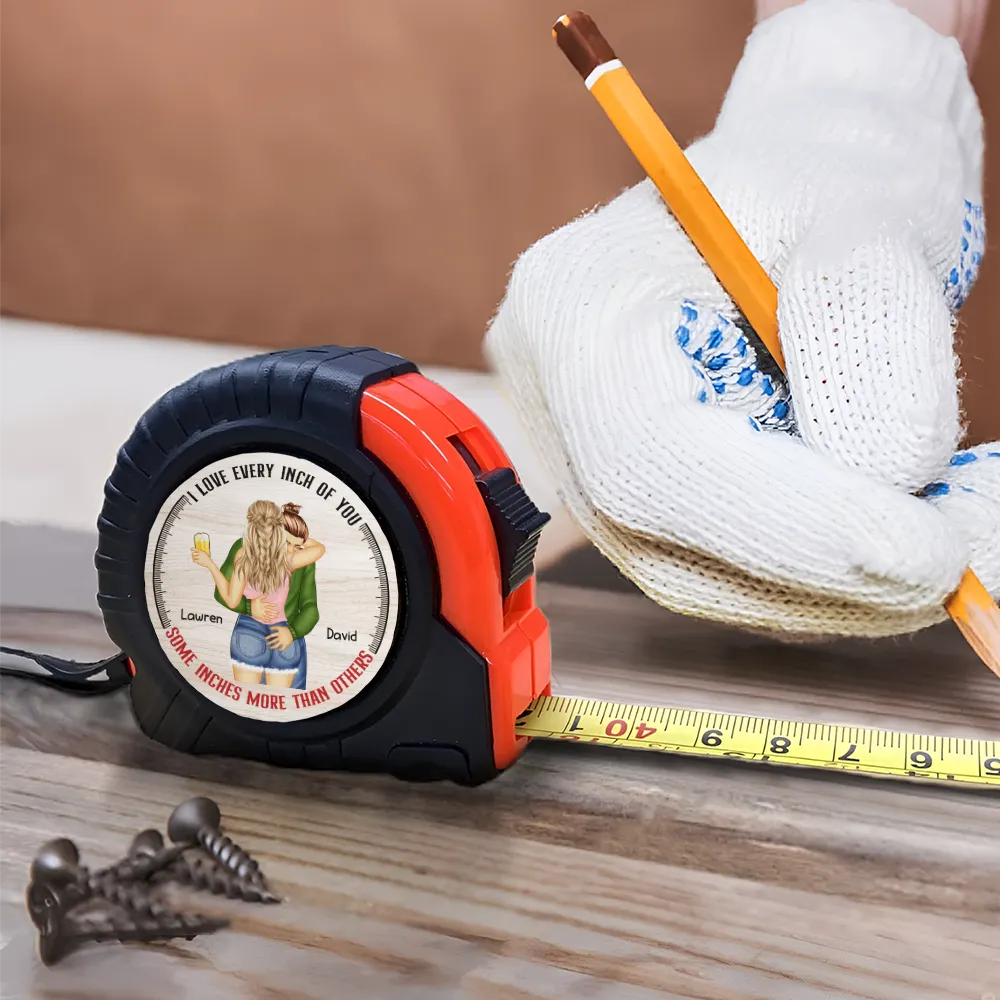 Gift For Couples,Gift For Husband,Gift For Wife,Gift For Boyfriend,Gift For Girlfriend,Funny - Kissing Couple Love Every Inch Of You - Personalized Tape Measure