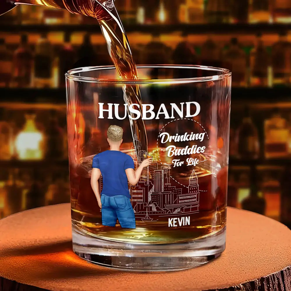 Gift For Couples, Gift For Husband, Gift For Wife, Gift For Boyfriend, Gift For Girlfriend - Husband & Wife Drinking Partners For Life - Personalized Combo Wine & Whiskey Glass