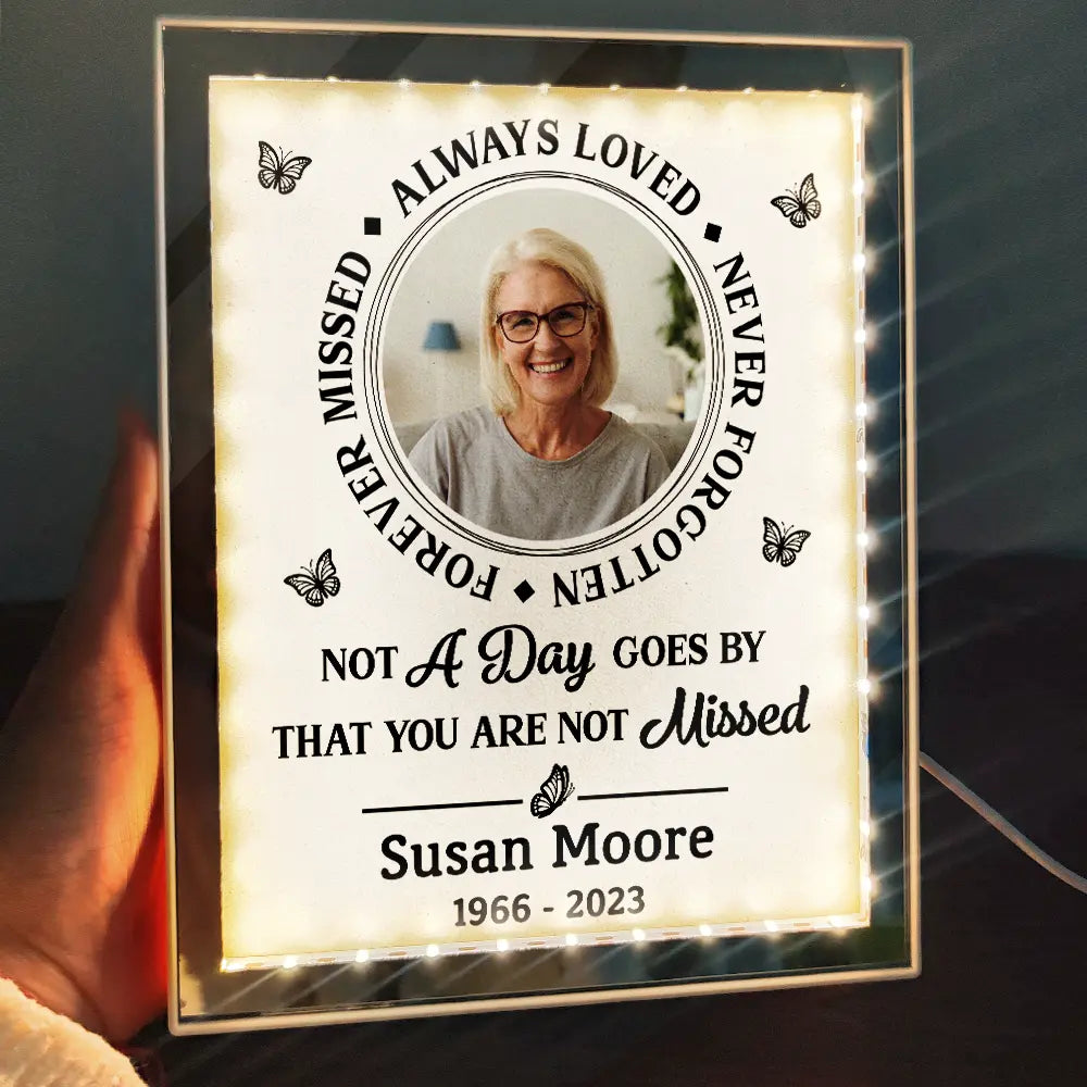 Memorial,Custom Photo,Gift For Mother,Gift For Father,Family,Sad - Custom Photo Memorial Always In Our Thoughts - Personalized LED Mirror Frame Lamp