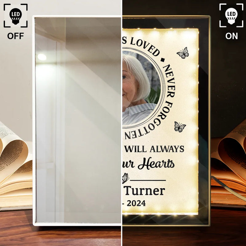 Memorial,Custom Photo,Gift For Mother,Gift For Father,Family,Sad - Custom Photo Memorial Always In Our Thoughts - Personalized LED Mirror Frame Lamp