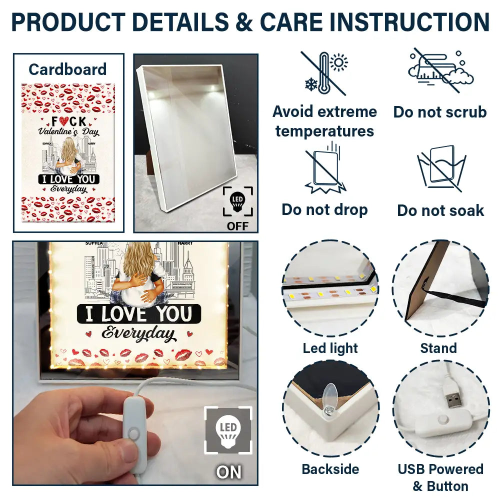 Gift For Couples, Gift For Husband, Gift For Wife, Gift For Boyfriend, Gift For Girlfriend - Couple I Love You Everyday - Personalized LED Mirror Frame Lamp
