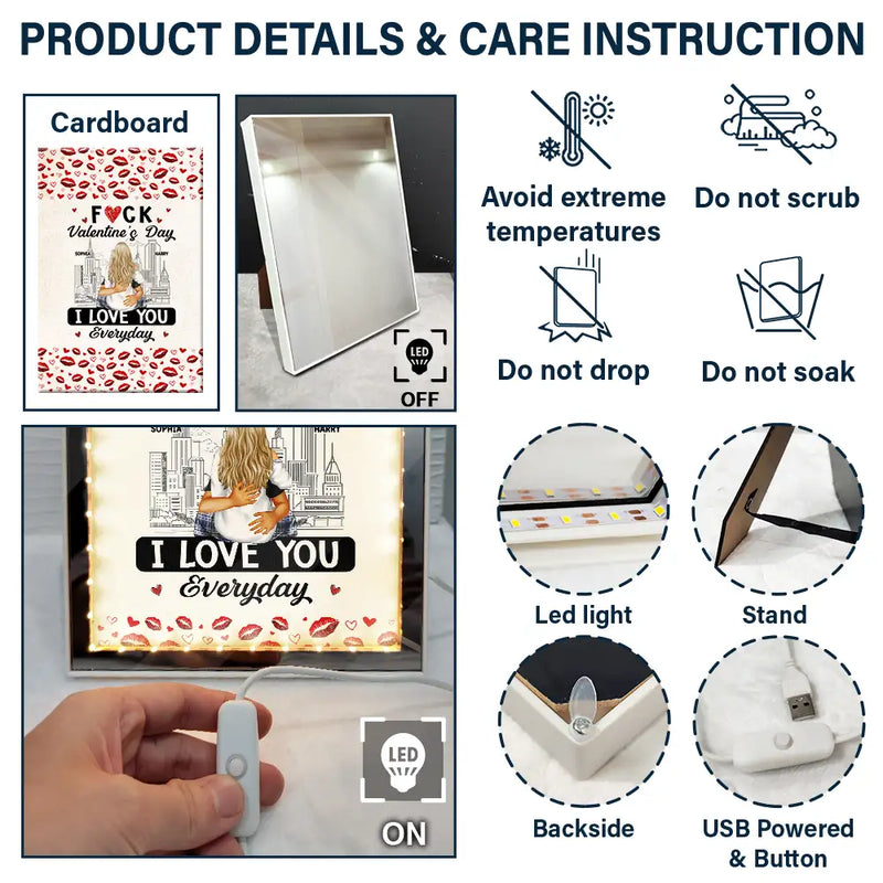 Gift For Couples, Gift For Husband, Gift For Wife, Gift For Boyfriend, Gift For Girlfriend - Couple I Love You Everyday - Personalized LED Mirror Frame Lamp
