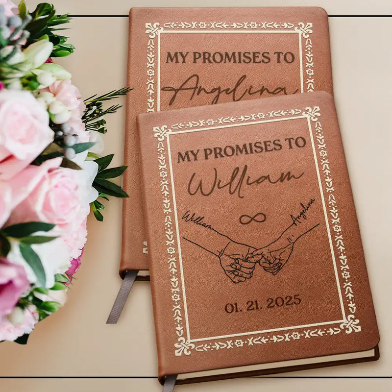 Gift For Couples,Gift For Husband,Gift For Wife,Gift For Boyfriend,Gift For Girlfriend,Wedding,Happy - Couple Handsketch My Promises To - Personalized Leather Journal