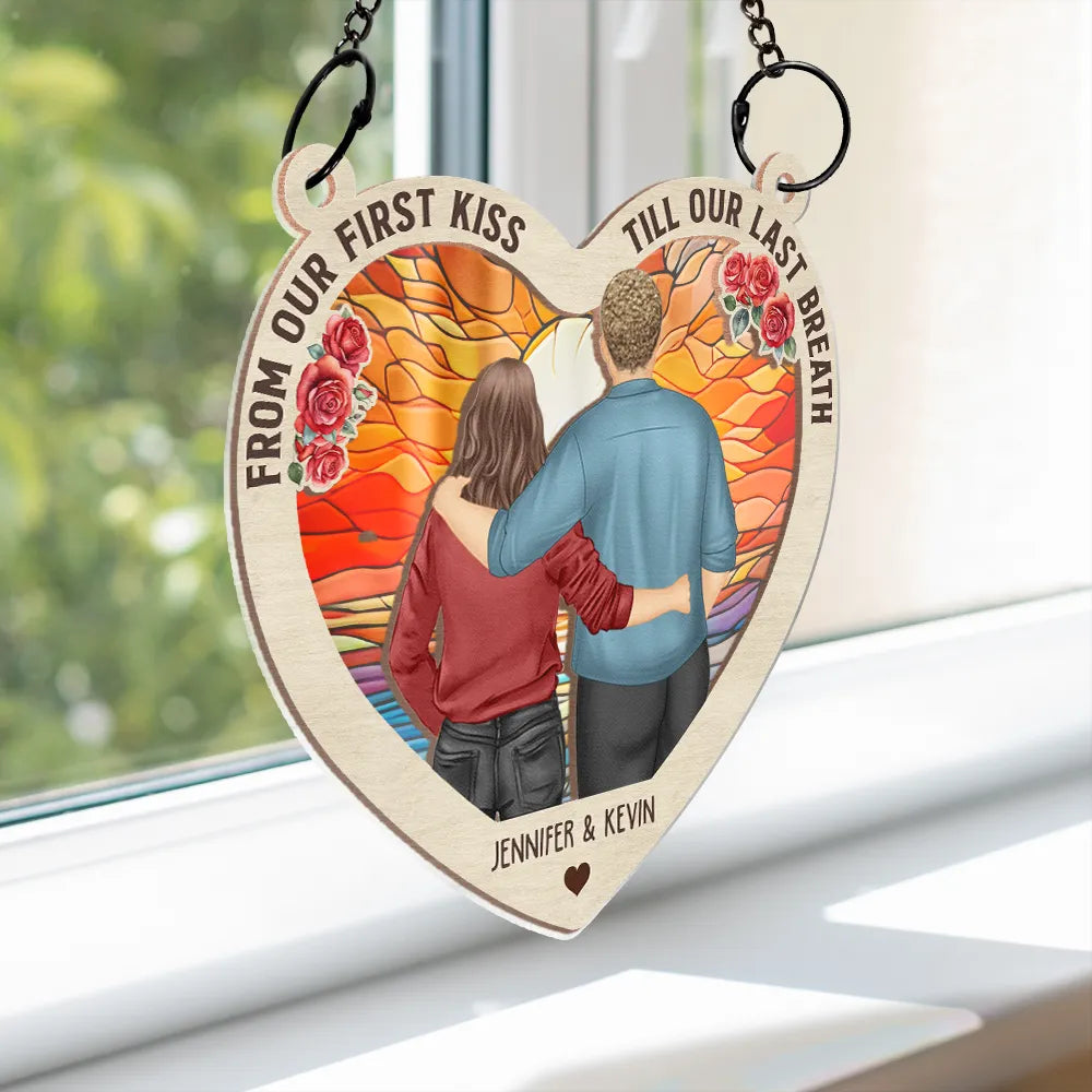 Gift For Couples, Old Couples, Gift For Husband, Gift For Wife - Couple From Our First Kiss - Personalized Window Hanging Suncatcher Ornament