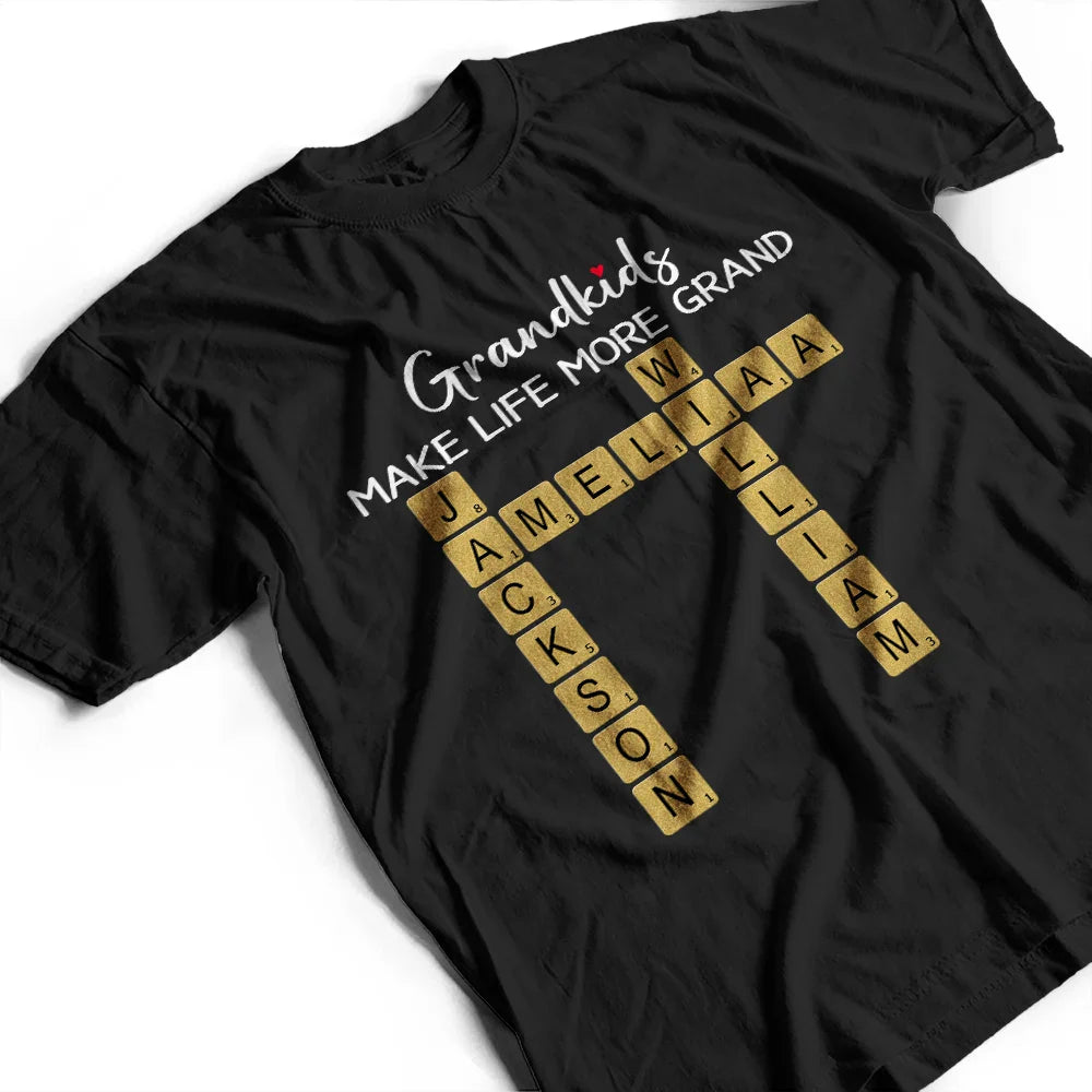 Gift For Grandma,Gift For Mother,Grandma - Grandkids,Happy - Crossword Grandkids Make Life More Grand - Personalized T Shirt
