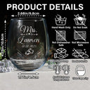 Gift For Husband,Gift For Wife,Gift For Couples,Married ,Love - Mr & Mrs Holding Hands - Personalized Stemless Wine Glass