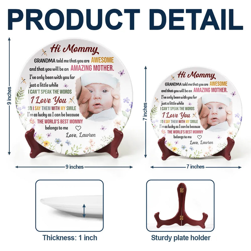 Custom Photo,New baby,New Mom,Gift For Mother,Happy - Custom Photo Hi Mommy I'm As Lucky As I Can Be - Personalized Ceramic Plate