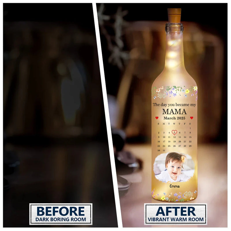 Custom Photo Calendar The Day You Became My Mommy - Personalized Bottle Light
