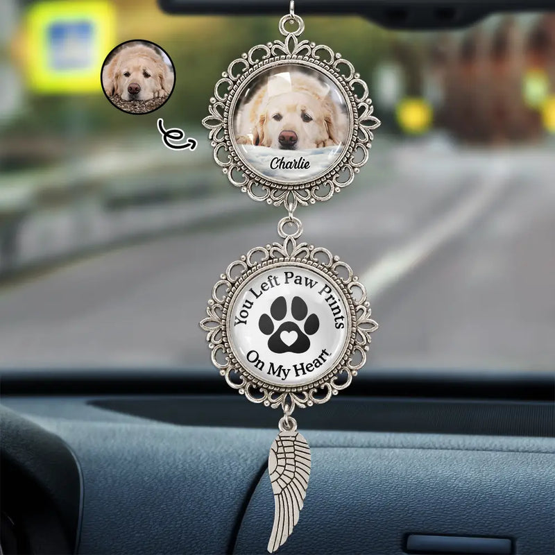 Memorial,Custom Photo,Dog Lovers,Pet Lovers,Sad - Custom Photo Memorial Pet You Left Paw Prints On My Heart - Personalized Photo Pendant Charm