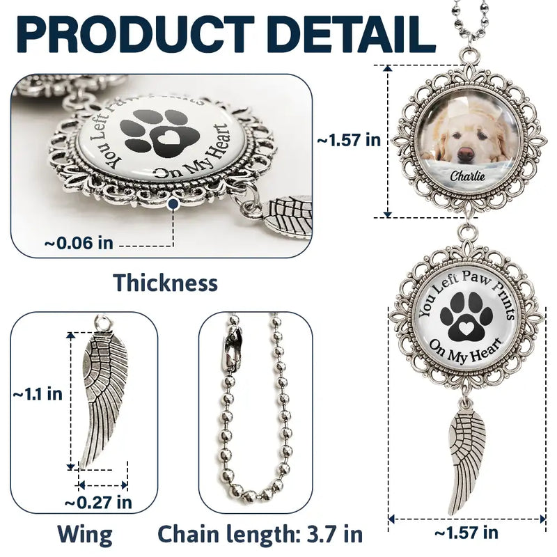 Memorial,Custom Photo,Dog Lovers,Pet Lovers,Sad - Custom Photo Memorial Pet You Left Paw Prints On My Heart - Personalized Photo Pendant Charm