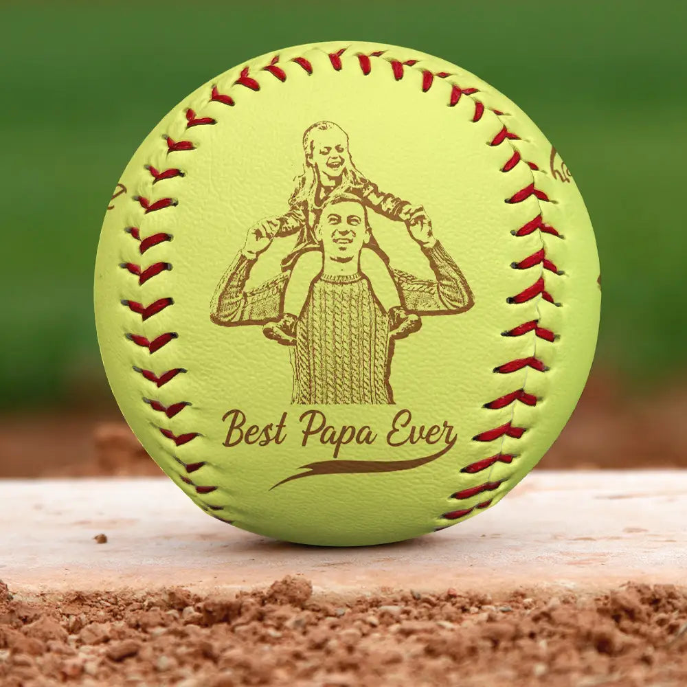 Gift For Father,Sport Dad,Dad,Children - Custom Photo Pencil Drawing Engraved Best Dad Grandpa Ever - Personalized Baseball, Softball