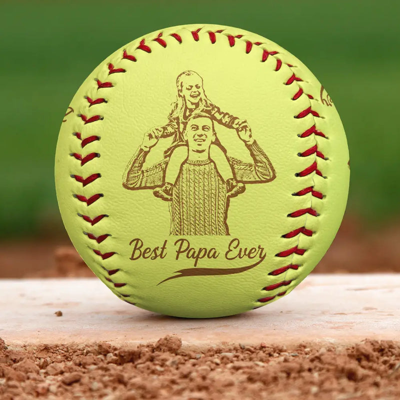 Gift For Father,Sport Dad,Dad,Children - Custom Photo Pencil Drawing Engraved Best Dad Grandpa Ever - Personalized Baseball, Softball