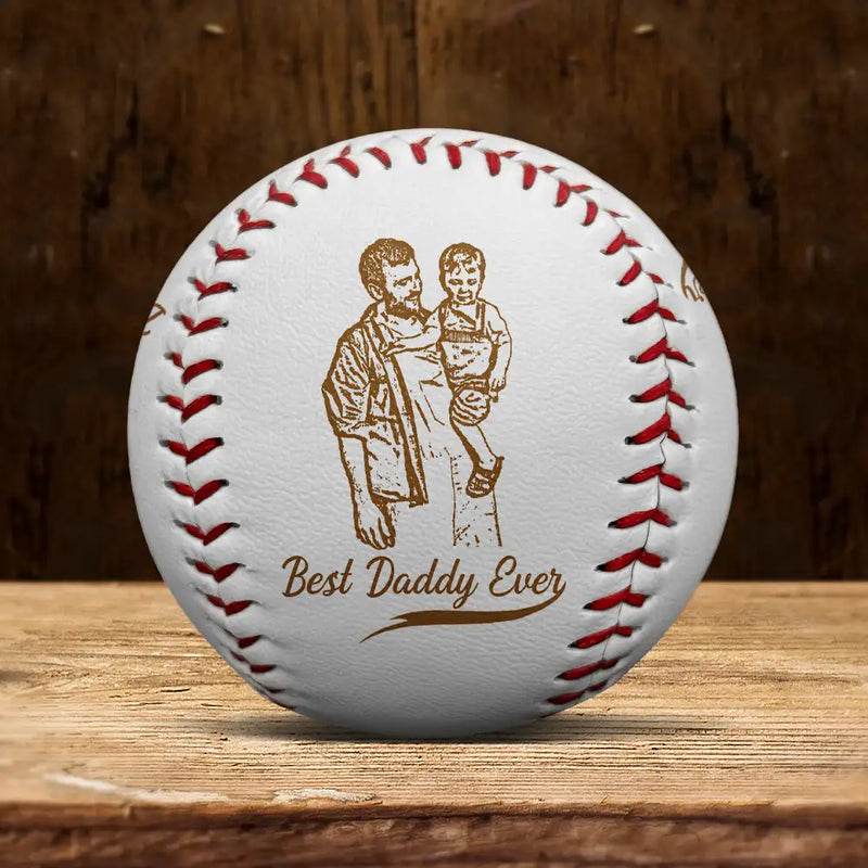 Gift For Father,Sport Dad,Dad,Children - Custom Photo Pencil Drawing Engraved Best Dad Grandpa Ever - Personalized Baseball, Softball