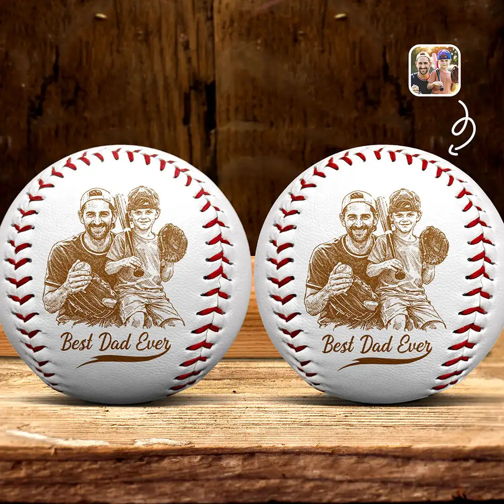 Custom Photo Pencil Drawing Engraved Best Dad Grandpa Ever - Personalized Baseball, Softball