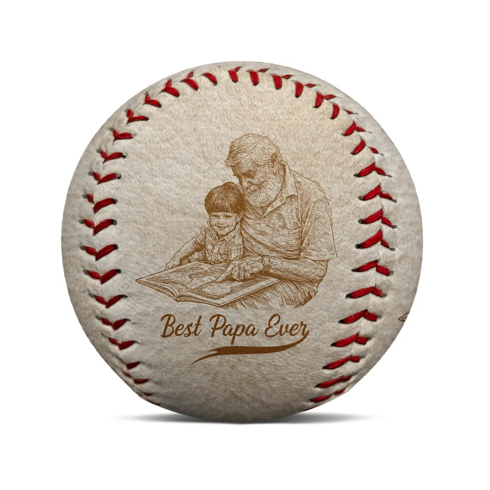 Dessin au crayon photo personnalisé gravé « Le meilleur papa grand-père de tous les temps » - Baseball, softball personnalisés