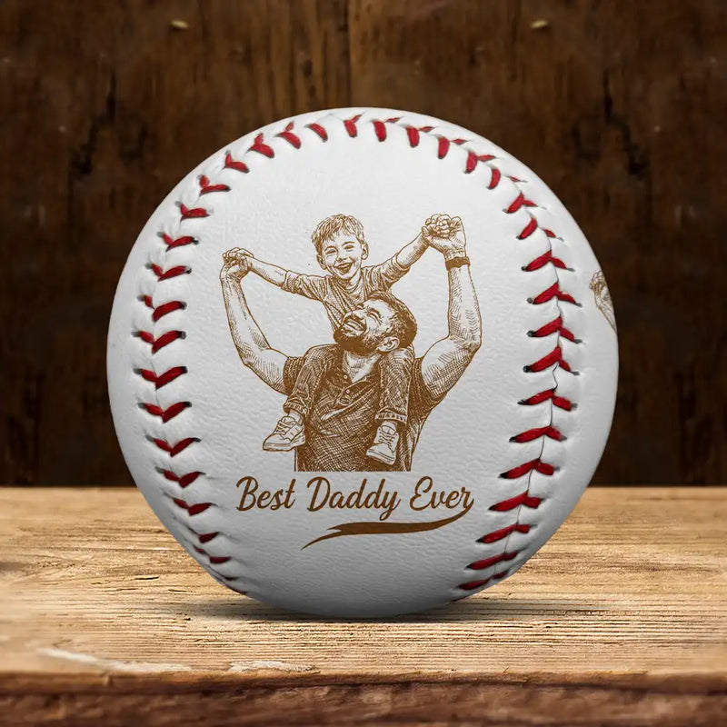 Custom Photo Pencil Drawing Engraved Best Dad Grandpa Ever - Personalized Baseball, Softball