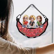 Gift For Bestie,Gift For Women - Bestie Sister Sitting On The Moon - Personalized Window Hanging Suncatcher Ornament