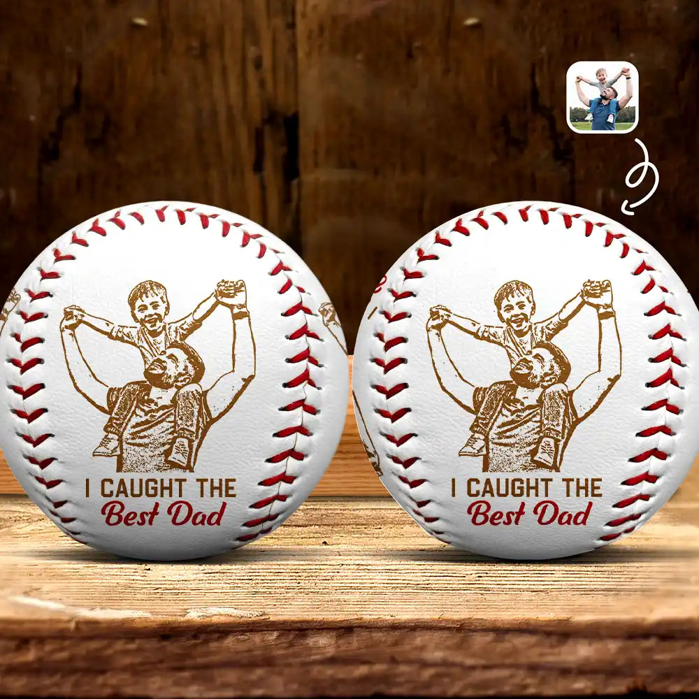Custom Photo Pencil Drawing I Caught The Best Dad - Personalized Baseball, Softball