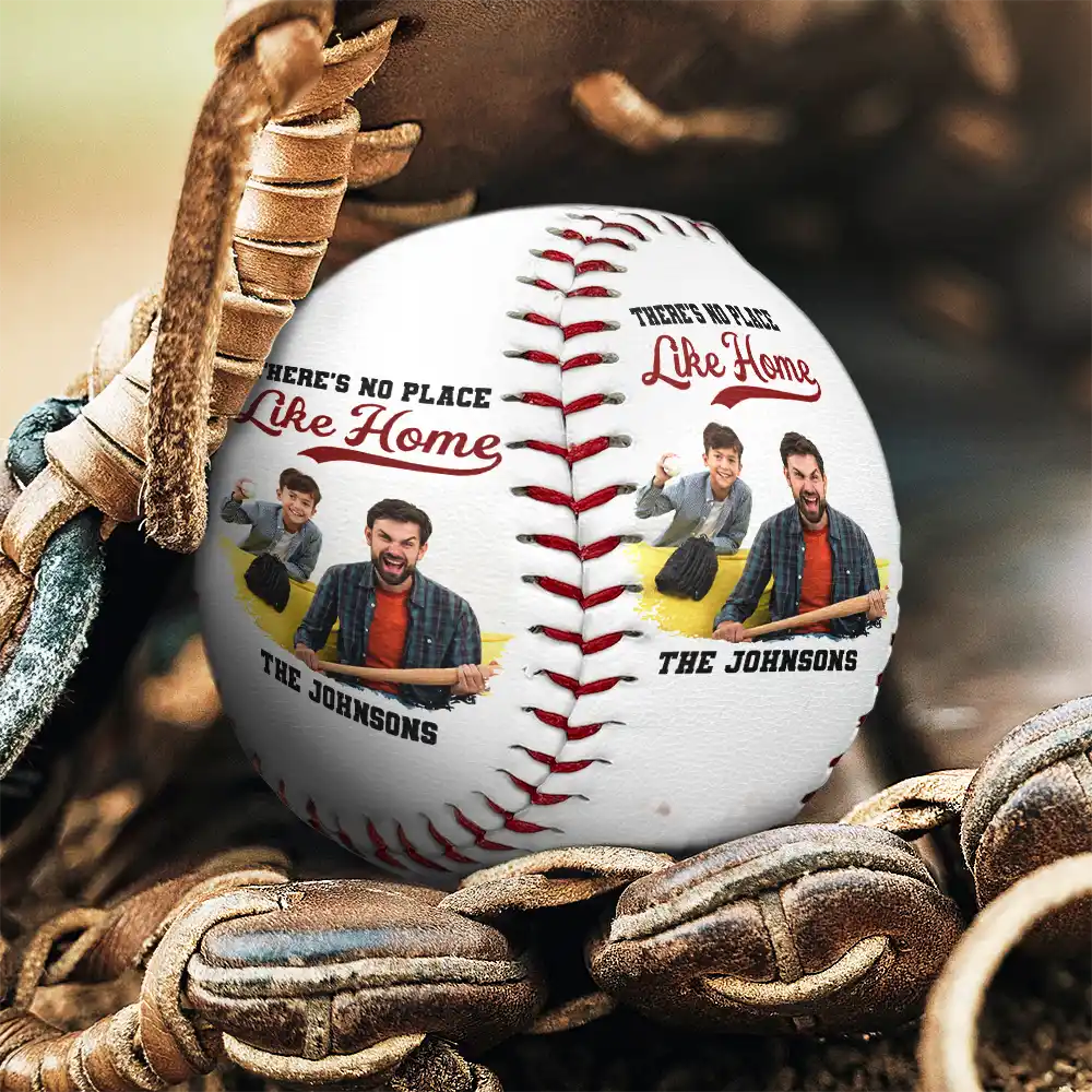 Gift For Father,Family - Custom Photo Family There's No Place Like Home - Personalized Baseball, Softball