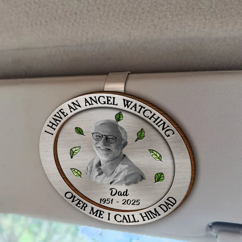 Memorial,Custom Photo,Gift For Father,Sad - Custom Photo I Used To Be His Angel Now He's Mine - Personalized Custom Shaped Car Visor Clip