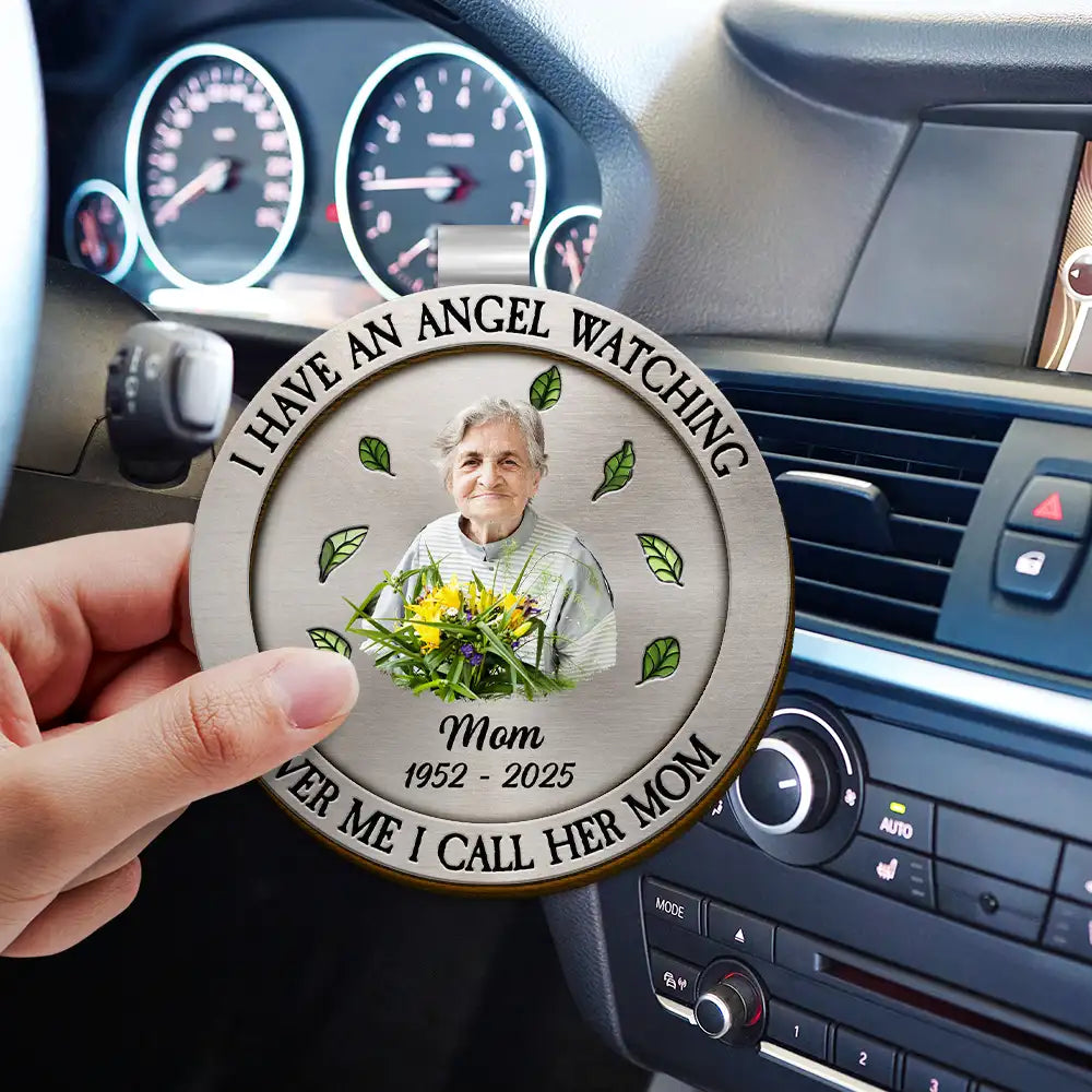 Memorial,Custom Photo,Gift For Father,Sad - Custom Photo I Used To Be His Angel Now He's Mine - Personalized Custom Shaped Car Visor Clip