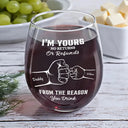 Gift For Mother,Gift For Father - We're Yours No Returns Or Refunds Hands In Hands - Personalized Stemless Wine Glass