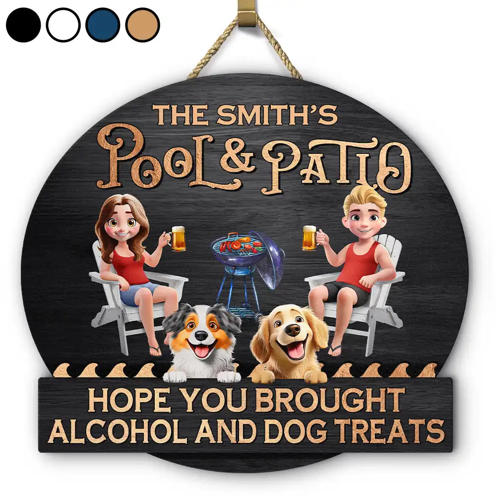 Pet Lovers, Pet Couple, Dog Lovers, Patio, Happy - Couple 3D Effect Pool & Patio Bar Hope You Brought Alcohol - Personalized Custom Shaped Wood Sign