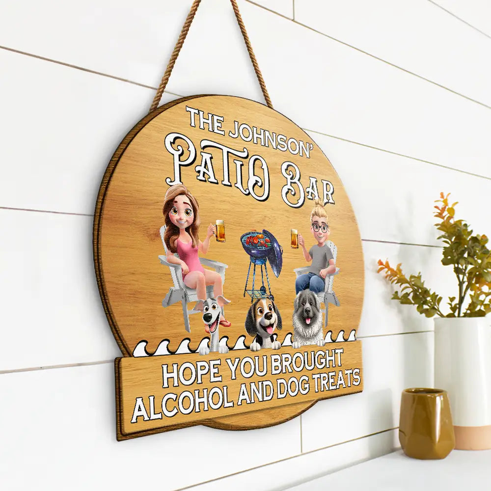 Pet Lovers, Pet Couple, Dog Lovers, Patio, Happy - Couple 3D Effect Pool & Patio Bar Hope You Brought Alcohol - Personalized Custom Shaped Wood Sign