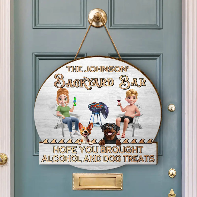 Pet Lovers, Pet Couple, Dog Lovers, Patio, Happy - Couple 3D Effect Pool & Patio Bar Hope You Brought Alcohol - Personalized Custom Shaped Wood Sign