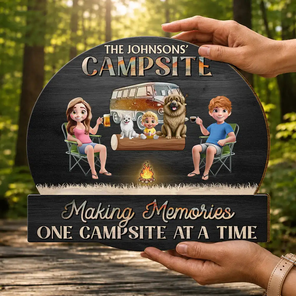 Camping Family Making Memories 3D Effect - Personalized Custom Shaped Wood Sign