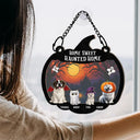 Pet Lovers,Halloween,Family,Happy - Halloween Home Sweet Haunted Home Pet Lovers - Personalized Window Hanging Suncatcher Ornament