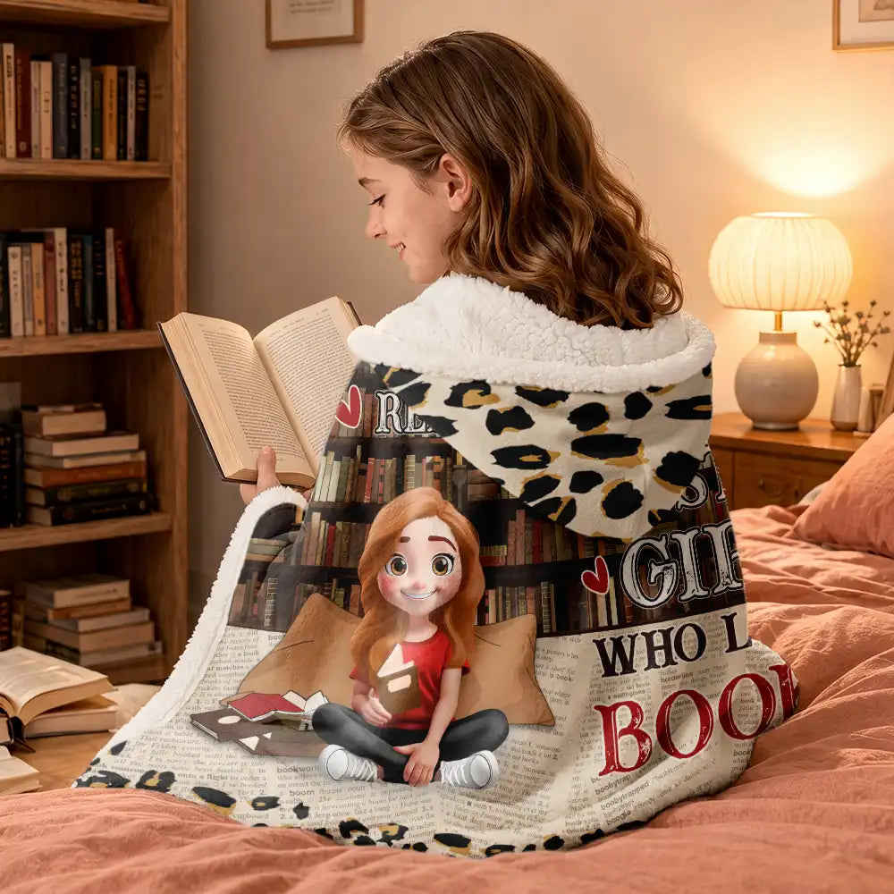 Reading,Gift For Yourself,Gift For Women,Happy - Reading Blanket Just A Girl Who Loves Books - Personalized Wearable Hooded Blanket