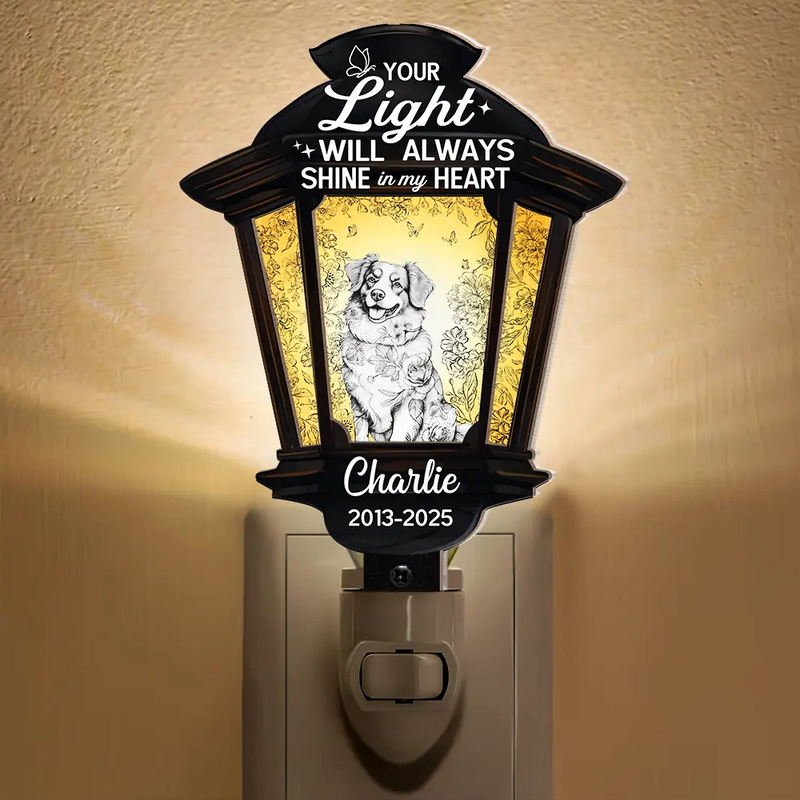 Dog Lovers,Dog Mom,Dog Dad,Pet Lovers,Pet Mom,Pet Dad,Memorial,Sad - Chinoiserie Toile Dog Your Light Will Always Shine - Personalized Plug-in Night Light