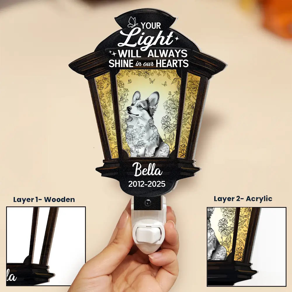 Dog Lovers,Dog Mom,Dog Dad,Pet Lovers,Pet Mom,Pet Dad,Memorial,Sad - Chinoiserie Toile Dog Your Light Will Always Shine - Personalized Plug-in Night Light