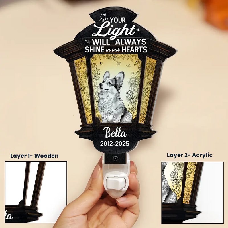 Dog Lovers,Dog Mom,Dog Dad,Pet Lovers,Pet Mom,Pet Dad,Memorial,Sad - Chinoiserie Toile Dog Your Light Will Always Shine - Personalized Plug-in Night Light