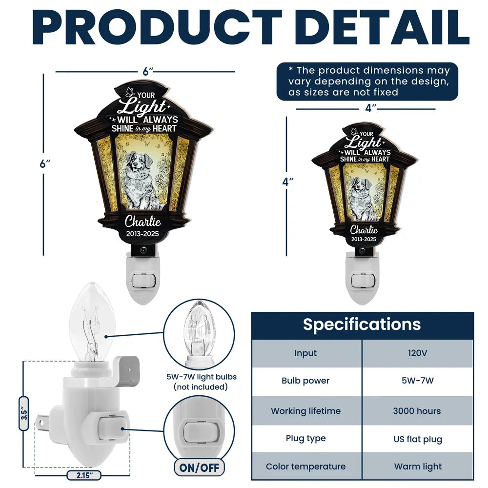 Dog Lovers,Dog Mom,Dog Dad,Pet Lovers,Pet Mom,Pet Dad,Memorial,Sad - Chinoiserie Toile Dog Your Light Will Always Shine - Personalized Plug-in Night Light